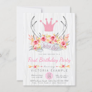 Invitation Wild One Tribal Boho Princess Antler