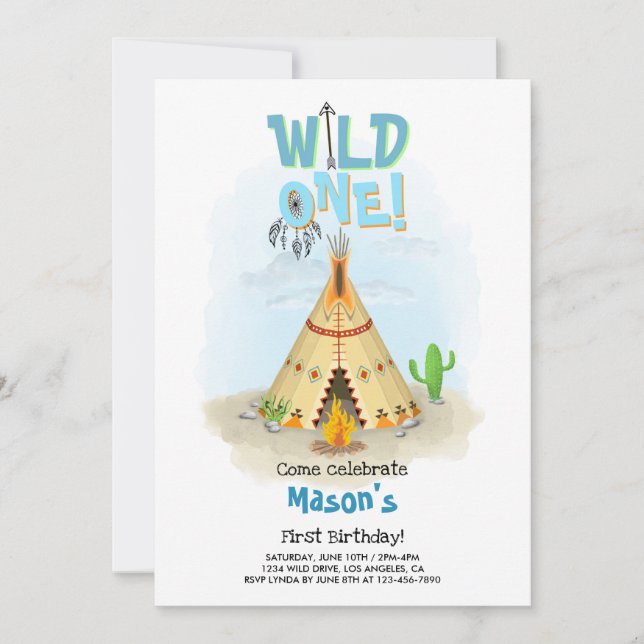 Invitation Wild One Tribal Teepee Boy Anniversaire (Devant)