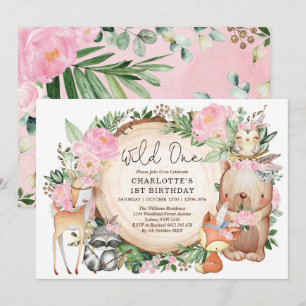 Invitation Wild One Tribal Woodland Animals Girl 1er Annivers