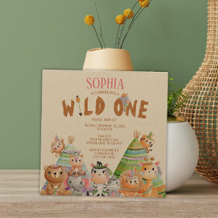 Invitation Wild One Tribal Woodland Safari Anniversaire