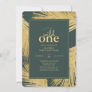 Invitation Wild One Tropical Dark Green fête d'anniversaire