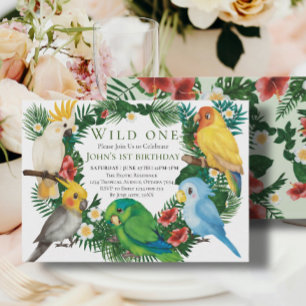 Invitation Wild One Tropical Exotic Parrots Garçon 1er annive