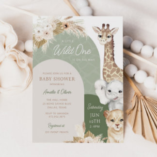Invitation Wild One Tropical Jungle Boho Baby shower Safari