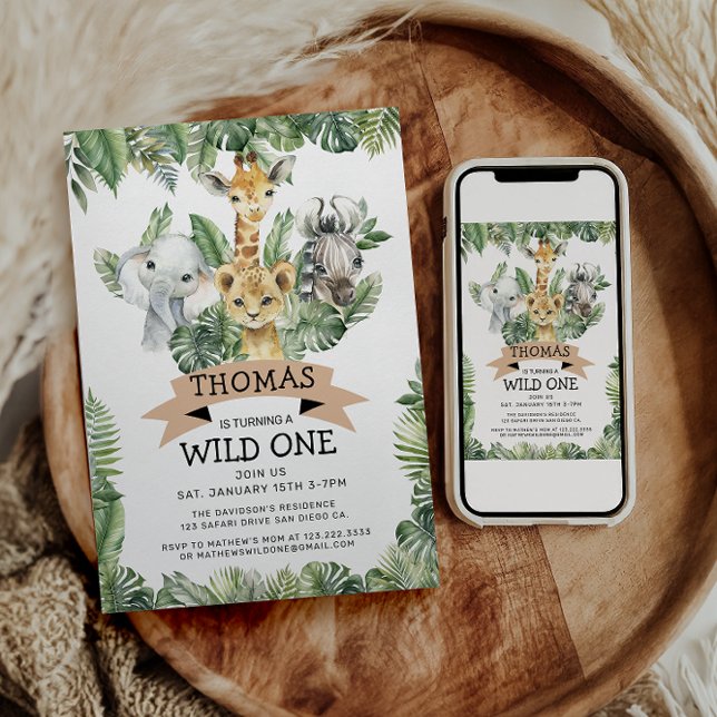 Invitation Wild One Tropical Jungle Safari Anniversaire (Créateur téléchargé)