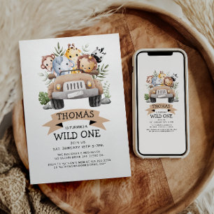 Invitation Wild One Tropical Jungle Safari Anniversaire