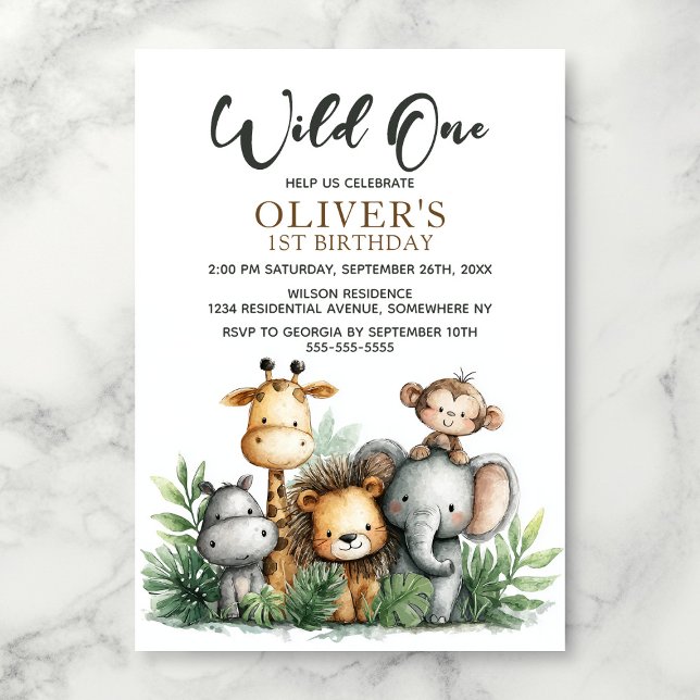 Invitation Wild One Tropical Safari Animals 1st Birthday (Créateur téléchargé)