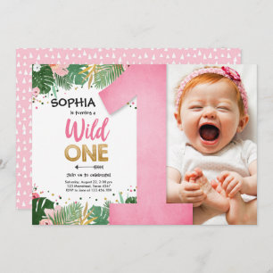Invitation Wild One Tropical Safari Girl Pink Premier Anniver