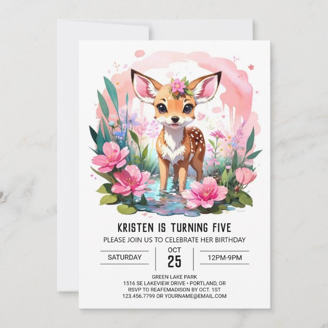 Invitation Wild One Woodland Adventure Girl Anniversaire (Devant)