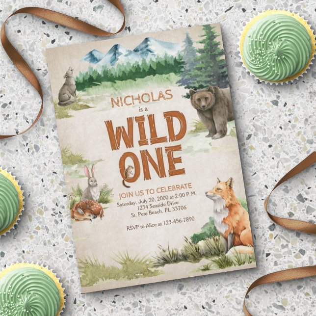 Invitation Wild One Woodland Animal 1er anniversaire (Créateur téléchargé)
