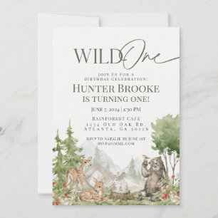 Invitation Wild One Woodland Animaux 1er Anniversaire Invitat