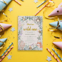 Wild One Woodland Animaux 1er anniversaire Invitat