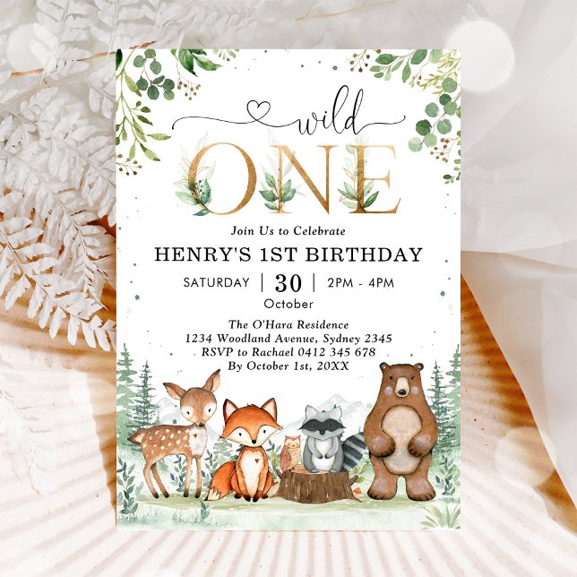 Invitation Wild One Woodland Party Animals Boy 1st Birthday (Créateur téléchargé)