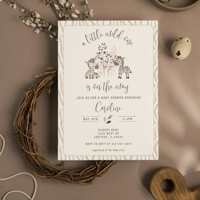 Invitation Wild One Zebra Safari Baby shower non sexiste (Créateur téléchargé)