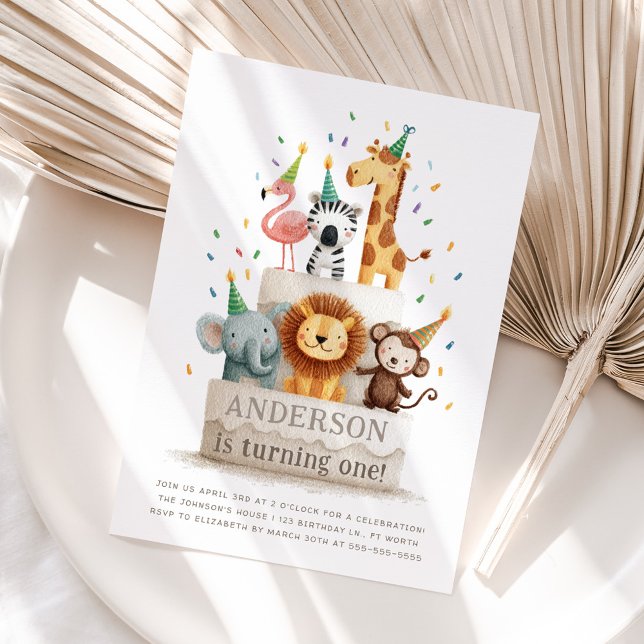 Invitation Wild One Zoo Animals Neutral First Birthday Party (Créateur téléchargé)