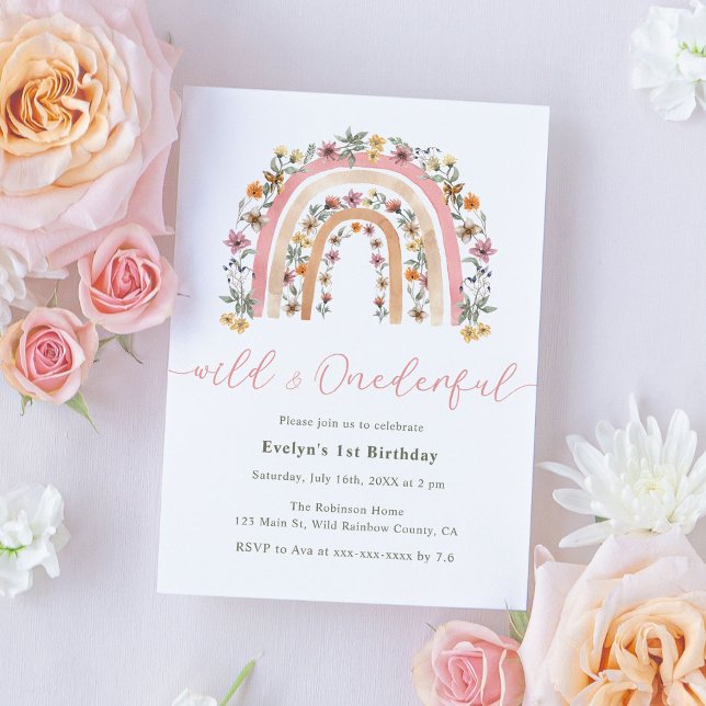 Invitation Wild & Onedering Fleur sauvage Rainbow 1er anniver (Créateur téléchargé)