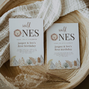 Invitation Wild Ones Twins Neutre Feuilles Anniversaire Invit