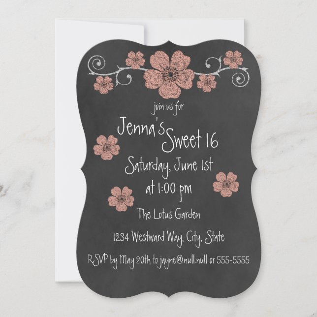 Invitation Wild Peach Rose Chalkboard Party (Devant)