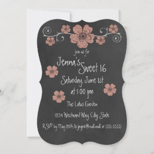 Invitation Wild Peach Rose Chalkboard Party