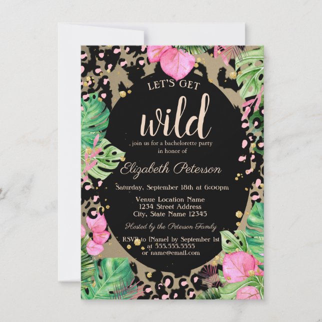 Invitation Wild, Poster de animal Feuille Bachelorette (Devant)