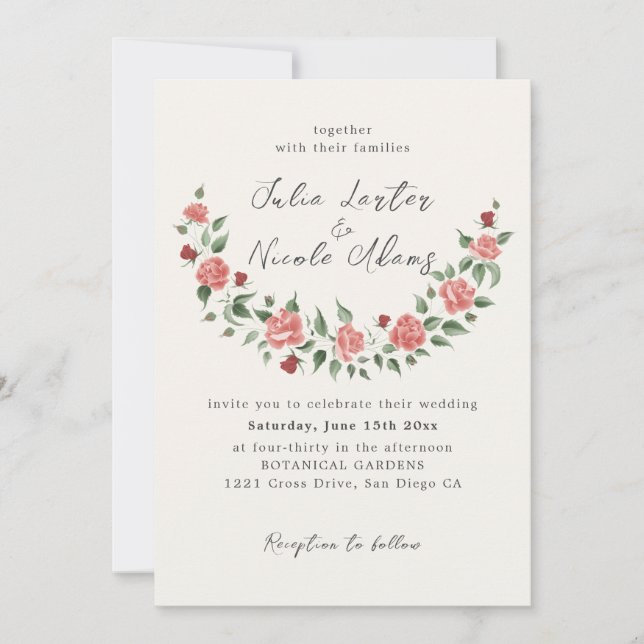 Invitation Wild Rose Floral Petals Garden Affair Wedding (Devant)