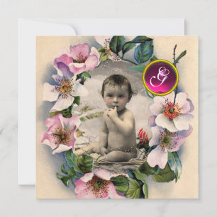 INVITATION WILD ROSES COURONNE, STORK BABY SHOWER MODÈLE PHOT