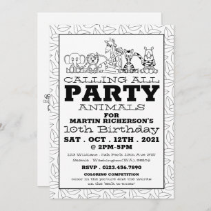 Invitation Wild Safari Animaux, Fête d'anniversaire de la col