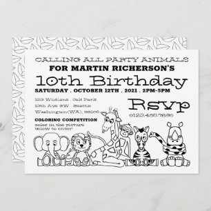 Invitation Wild Safari Animaux, Fête d'anniversaire de la col