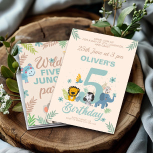 Invitation Wild Safari Pastel Cinquième anniversaire