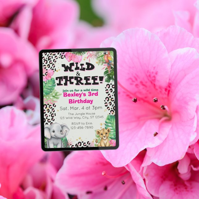 Invitation Wild & Three Pink Jungle Birthday (Créateur téléchargé)
