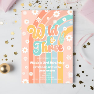 Invitation Wild & Three Rainbow Daisy 3e fête d'anniversaire
