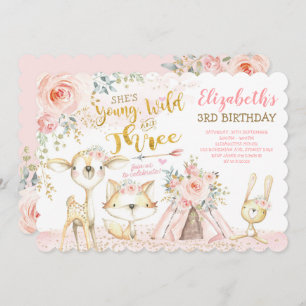 Invitation Wild & Three Tribal Woodland Animaux 3e anniversai