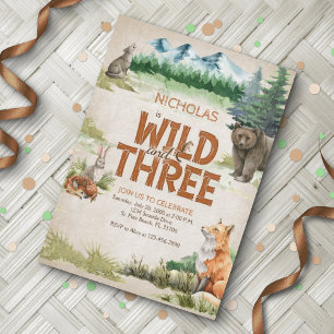 Invitation Wild Three Woodland Animal 3e anniversaire