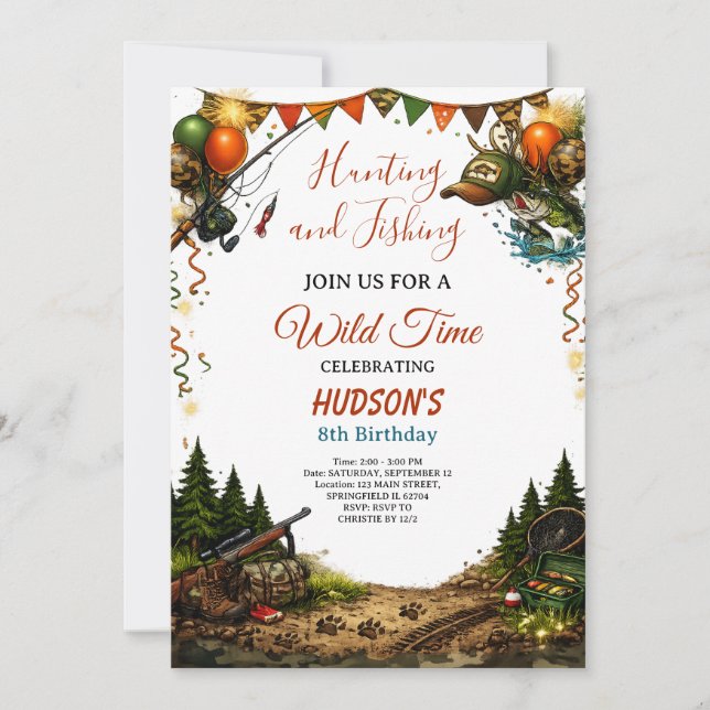Invitation Wild Time Hunting and Fishing Boys 8th Birthday  (Devant)