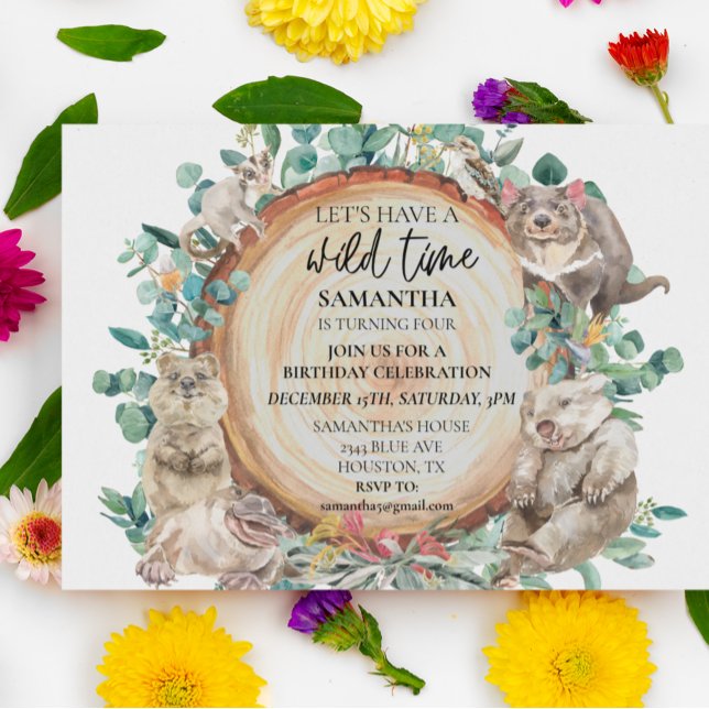 Invitation Wild Time mignon Animaux australiens Anniversaire (Créateur téléchargé)