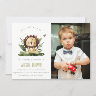 Invitation Wild Tropical Jungle Animal Lion Anniversaire Phot
