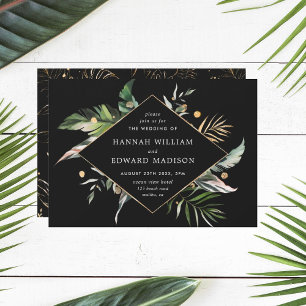 Invitation Wild Tropical Watercolor Foliage Black Wedding