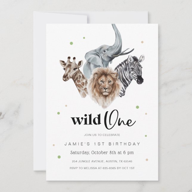 Invitation Wild Un 1er Anniversaire Invitation, Safari Jungle (Devant)
