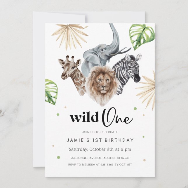 Invitation Wild Un 1er Anniversaire Invitation, Safari Jungle (Devant)
