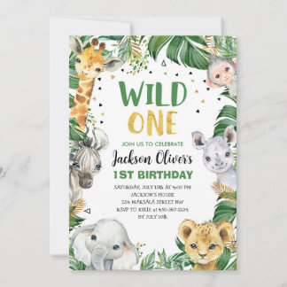 Invitation Wild Un 1er Anniversaire Jungle Safari Animaux sau