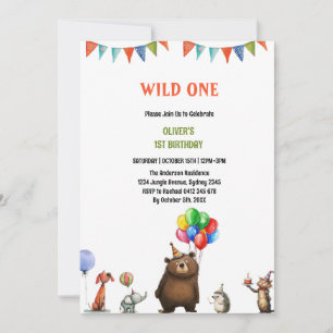 Invitation Wild Un 1er anniversaire Safari Animaux mignons En