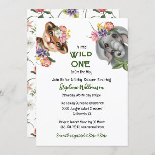 Invitation Wild un mignon safari floral jungle animaux zoo