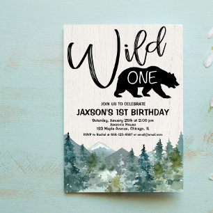 Invitation Wild un premier anniversaire garçon rustique monta