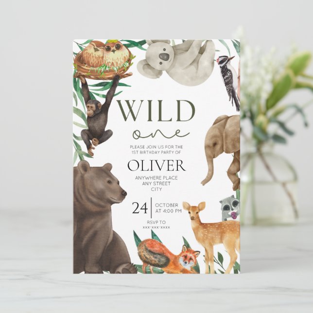 Invitation Wild un thème safari premier anniversaire (Debout devant)