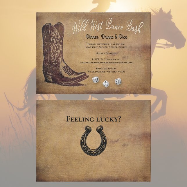 Invitation Wild West Cowboy Boot Bunco (Bunco Invitation - Western themed for your favorite cowgirls and cowboys. Wild West Bunco Bash. )