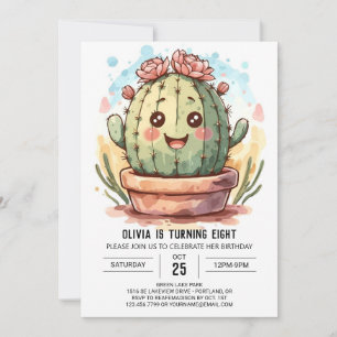 Invitation Wild West Elegant Aquarelle Cactus Fille Anniversa