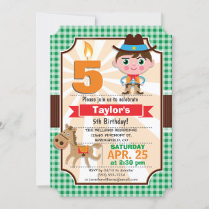 Invitation Wild West Sheriff Boy ; fête d'anniversaire verte