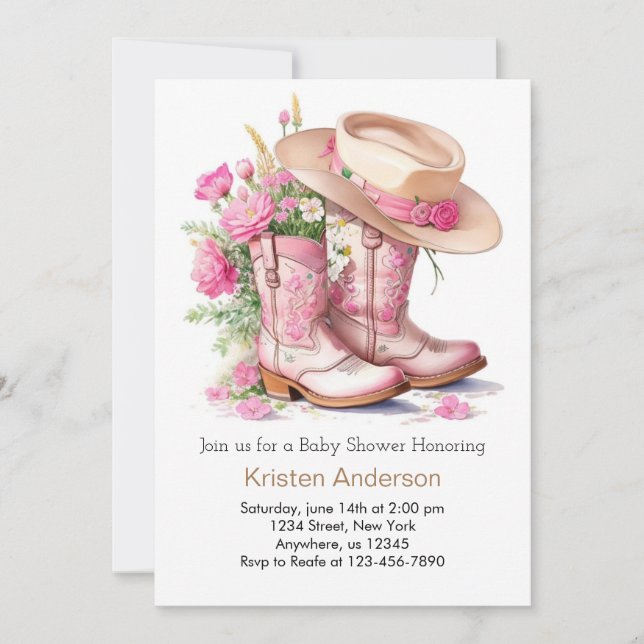Invitation Wild West Watercolor Baby shower de la fille (Devant)