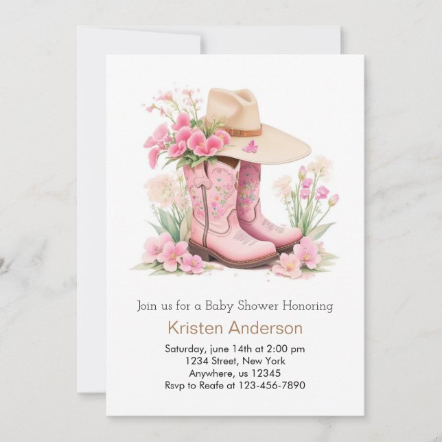 Invitation Wild West Watercolor Cowgirl Baby shower d'aventur (Devant)