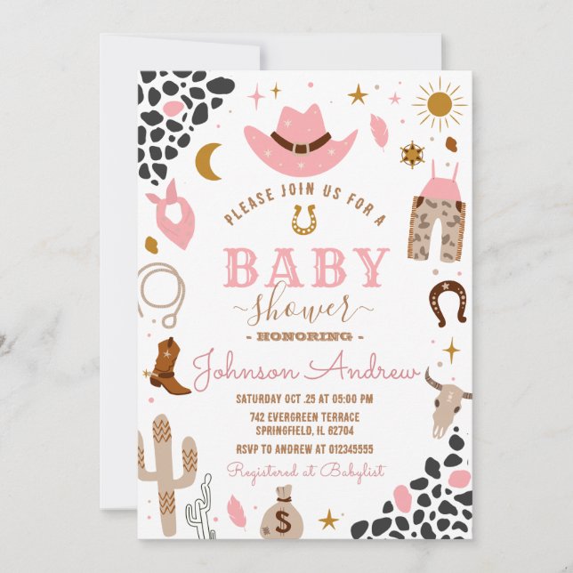 Invitation Wild West Western Cowgirl Baby shower Rodeo Girl (Devant)