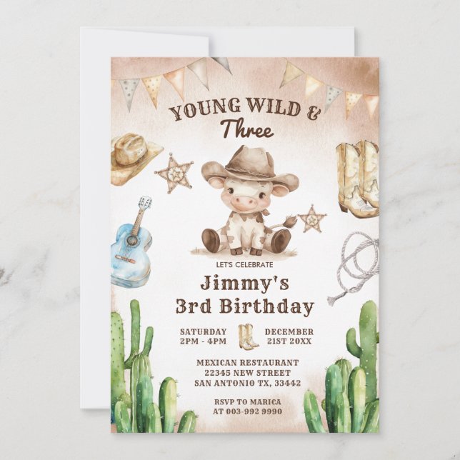 Invitation Wild West Young Wild & Three Cowboy Anniversaire (Devant)